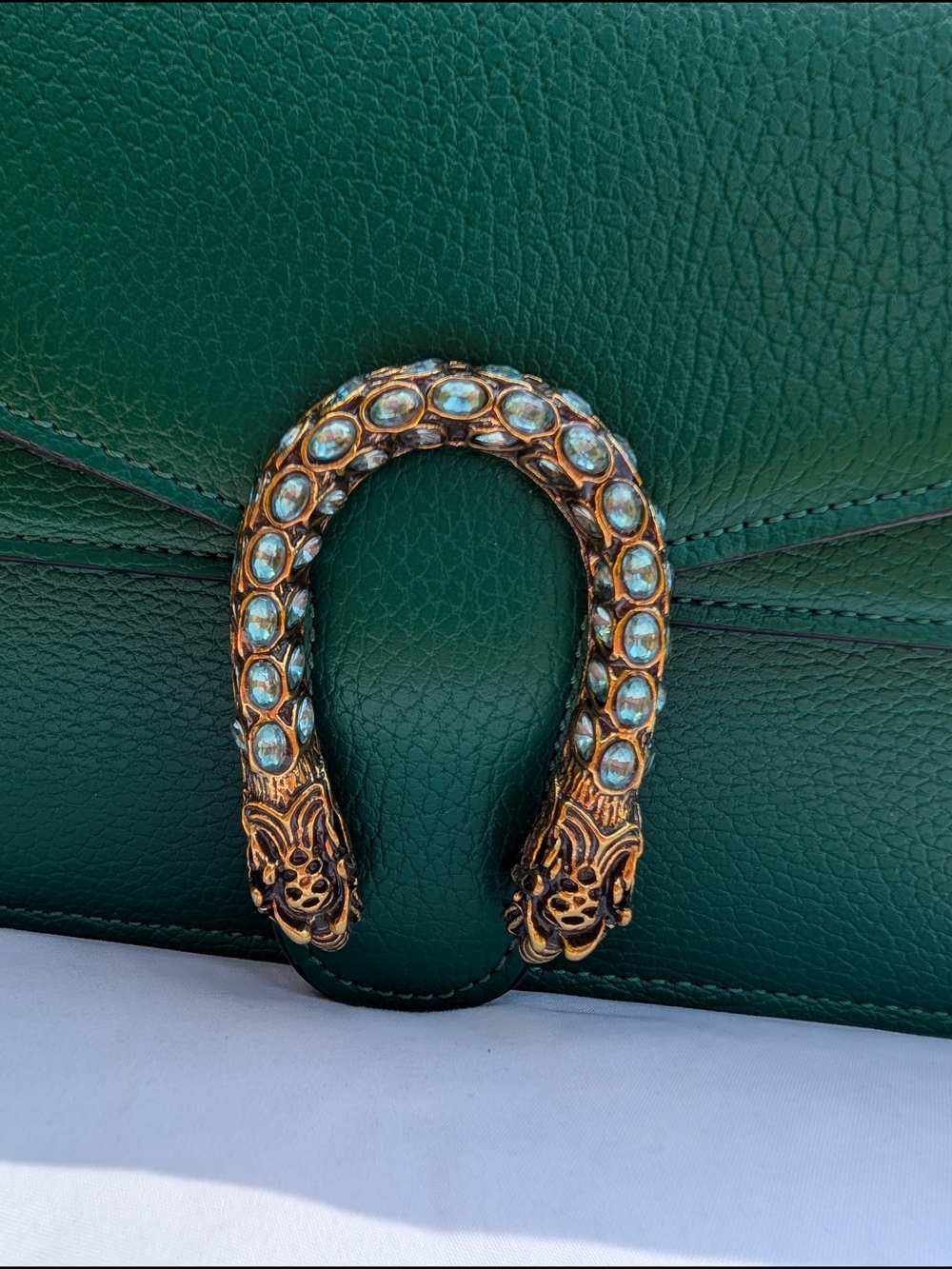 Tiffany & Fred Paris Crested Dragon Emerald Green Leather Bag Silver Chain NWT - Picture 3 of 16
